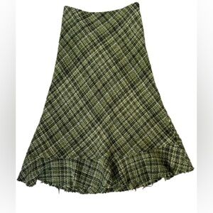 Hobbs of London Green Tweed Plaid Tulip Midi Skirt. Size 10.